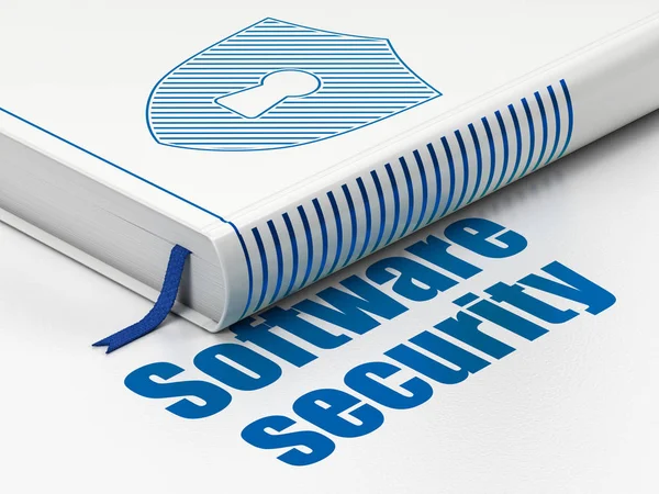 Concepto de seguridad: Escudo de libro con ojo de cerradura, Seguridad del software sobre fondo blanco — Foto de Stock