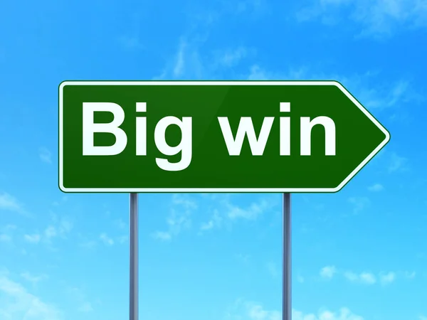 Business concept: Big Win on road sign background — Stock Photo, Image