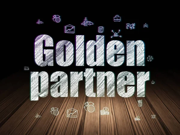 Business concept: Golden Partner in grunge dark room — Stock Photo, Image