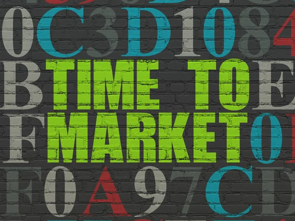 Tijdlijn concept: tijd aan markt op muur achtergrond — Stockfoto
