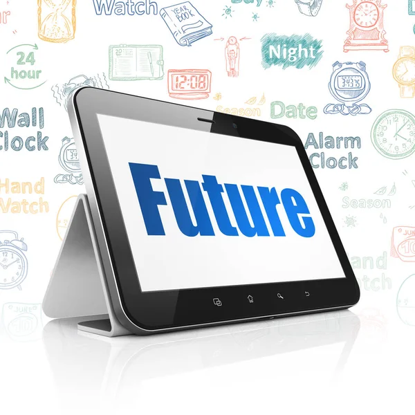 Timeline-Konzept: Tablet-Computer mit Zukunft auf dem Bildschirm — Stockfoto