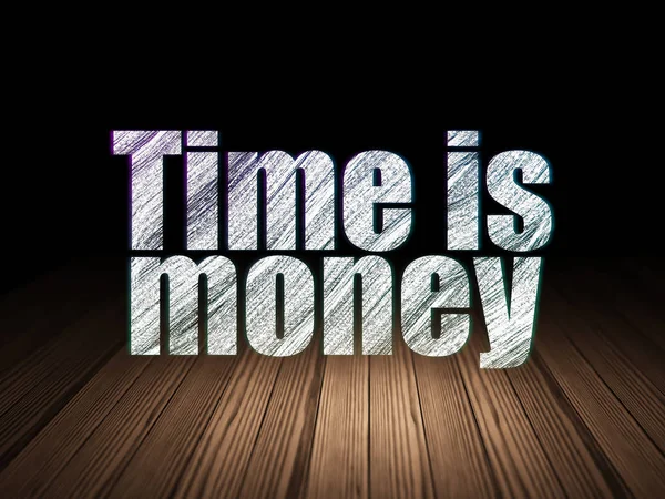 Koncepcja Timeline: czas to pieniądz w ciemnym pokoju grunge — Zdjęcie stockowe
