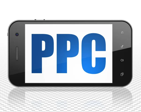 广告概念︰ Ppc 上显示的智能手机 — 图库照片