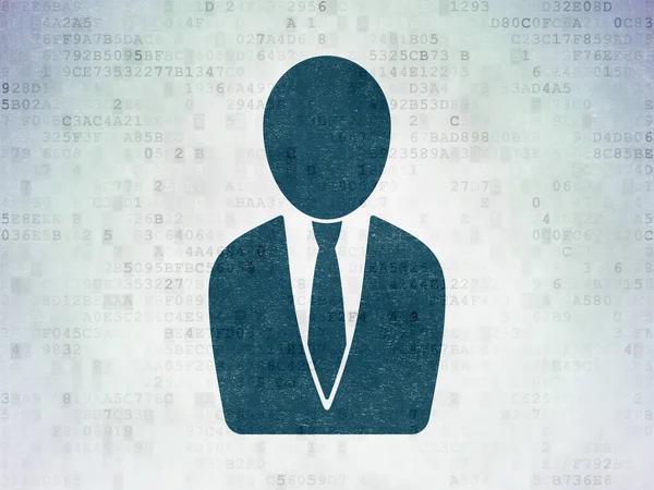 Concepto publicitario: Business Man en el fondo del papel de datos digitales —  Fotos de Stock