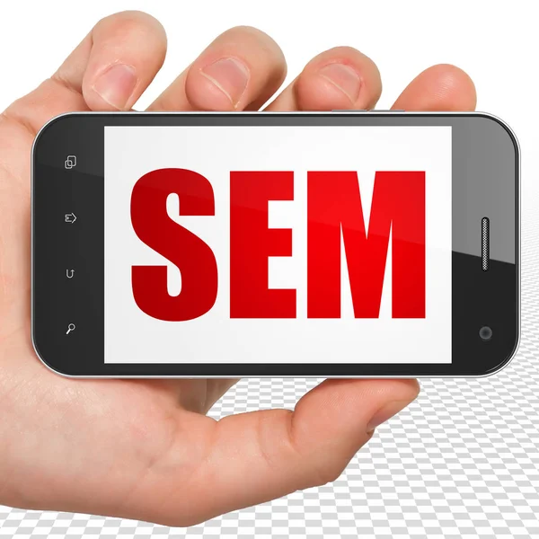 Concetto pubblicitario: Smartphone portatile con SEM in mostra — Foto Stock