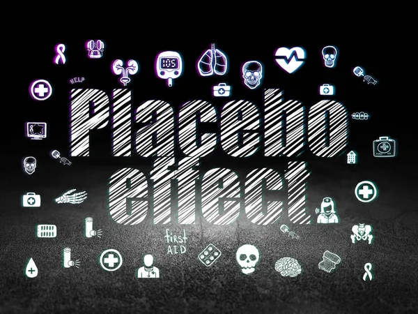 Koncepce zdraví: Placebo efekt v temné místnosti grunge — Stock fotografie