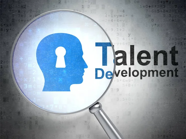 Learning concept: Head With Keyhole and Talent Development with optical glass — Stock Photo, Image