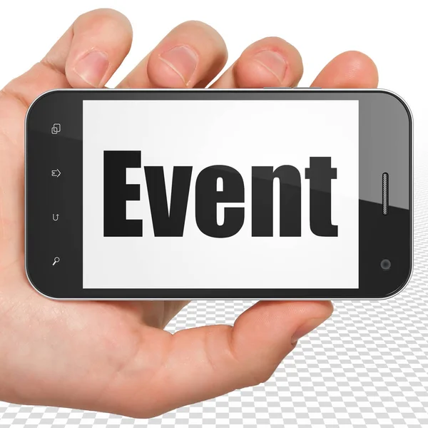 Entretenimiento, concepto: Smartphone de mano con evento en pantalla — Foto de Stock