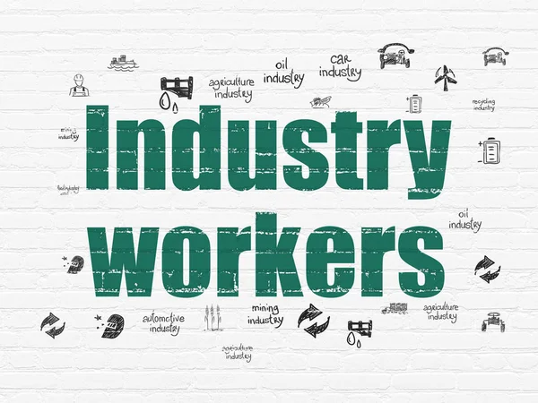 Κατασκευαστικής έννοια: οι εργαζόμενοι της βιομηχανίας σε φόντο τοίχο — Φωτογραφία Αρχείου
