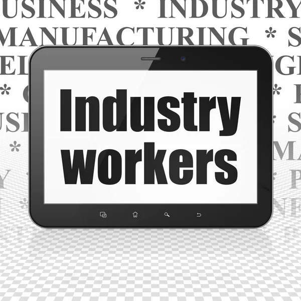 Branchenkonzept: Tablet-Computer mit Industriearbeitern — Stockfoto