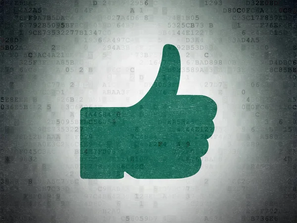 Концепция социальных сетей: Thumb Up on Digital Data Paper background — стоковое фото