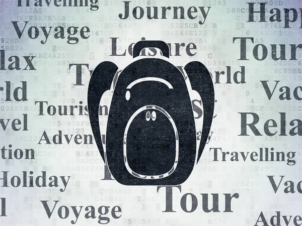 Pojęcie turystyki: Plecak na tle cyfrowych danych papierze — Zdjęcie stockowe