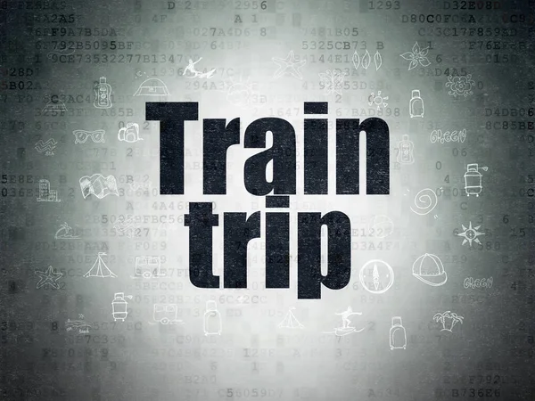 Pojęcie turystyki: podróż pociągiem na tle cyfrowych danych papierze — Zdjęcie stockowe