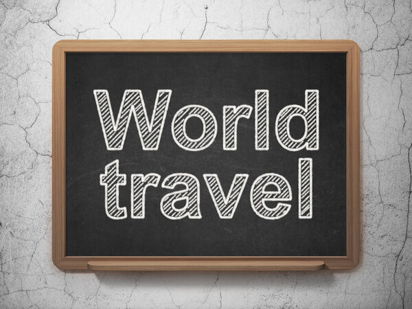 Travel concept: text World Travel on Black chalkboard on grunge wall background, 3D rendering