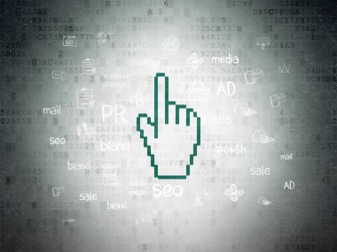 Reklam kavramı: dijital veri kağıt arka plan üzerinde fare imleci