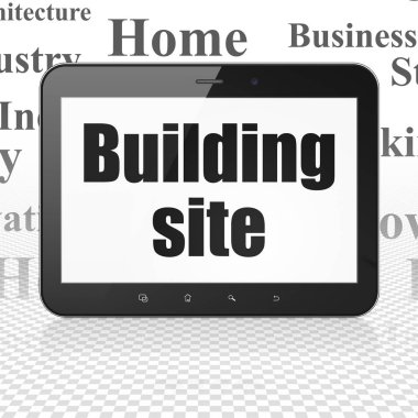 Bina inşaat kavramı: şantiye ekranda Tablet bilgisayarınızla