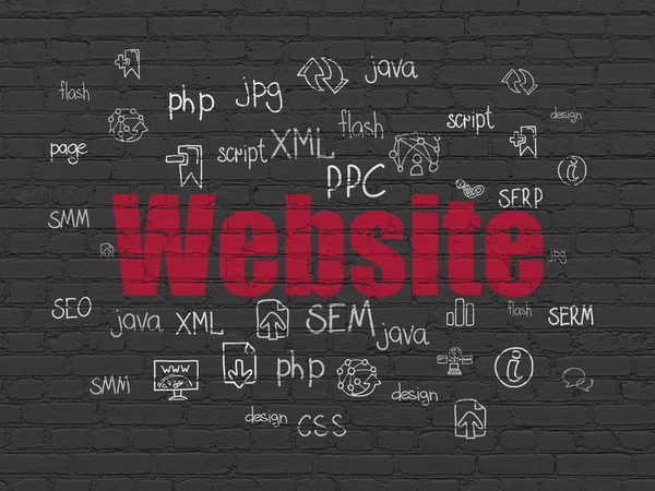 Concepto de desarrollo web: Sitio web en fondo de pared — Foto de Stock