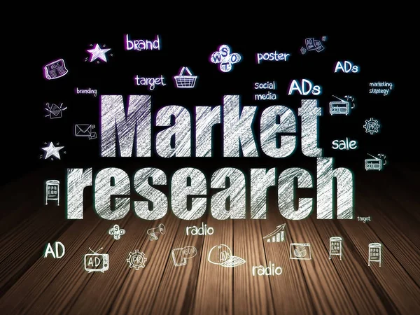 Advertising concept: Market Research in grunge dark room — Stock Photo, Image