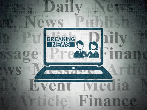 Nieuws-concept: Breaking News op Laptop op digitale Data-Paper achtergrond — Stockfoto