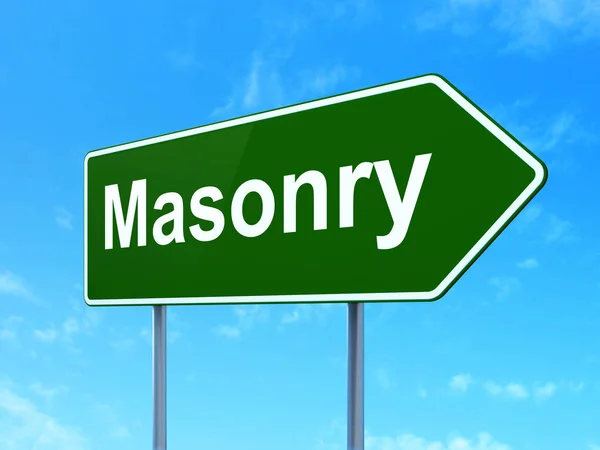 Construction concept: Masonry on road sign background — Stock Photo, Image