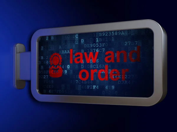 法の概念: Law And Order と裁判官看板背景 — ストック写真