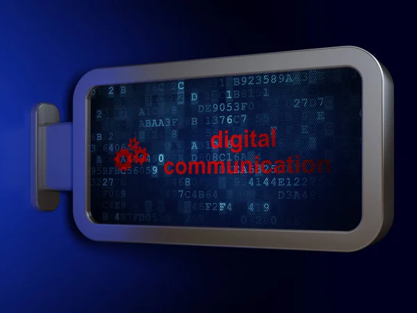 Informationskonzept: Digitale Kommunikation und Zahnräder auf Werbetafel-Hintergrund — Stockfoto