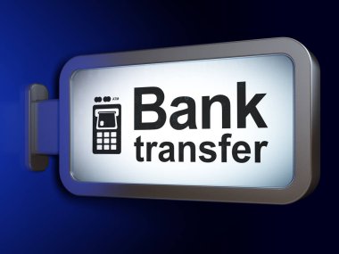 Para birimi kavramı: banka havalesi ve Atm makine üzerinde billboard arka plan