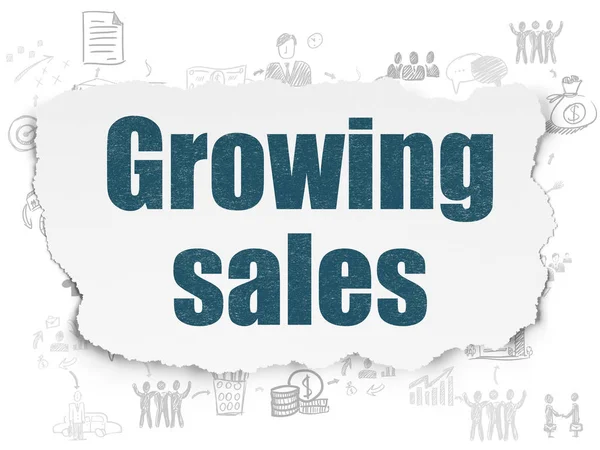 Concetto di finanza: Crescere le vendite su sfondo carta strappata — Foto Stock