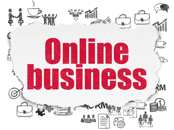 Affärsidé: Online Business på sönderrivet papper bakgrund — Stockfoto