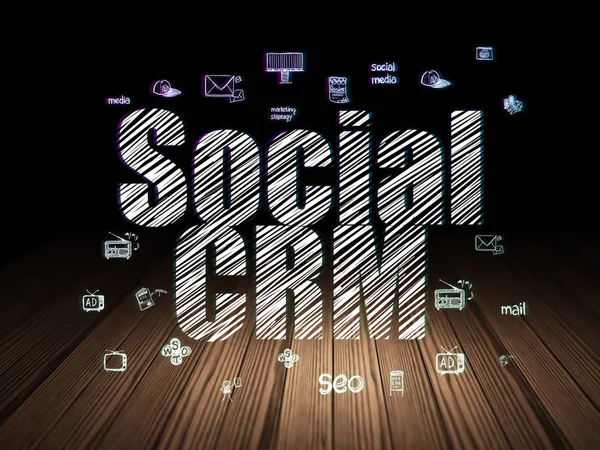 Concepto de marketing: CRM Social en sala oscura grunge —  Fotos de Stock