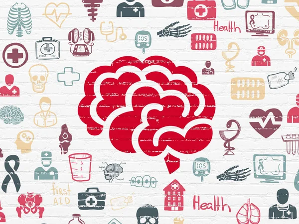 Sağlık hizmeti kavramı: Duvardaki beyin arka planda — Stok fotoğraf