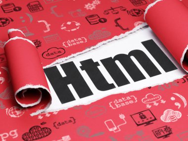 Programlama kavramı: metin Html yırtık kağıt altında siyah