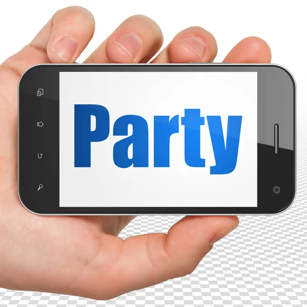 Concetto vacanza: Smartphone portatile con Party in mostra — Foto Stock