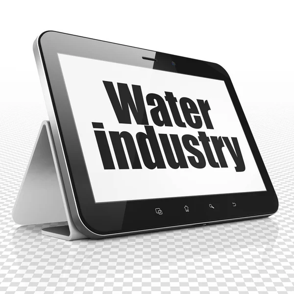 Manufacuring concept: Tablet PC met waterindustrie tentoongesteld — Stockfoto