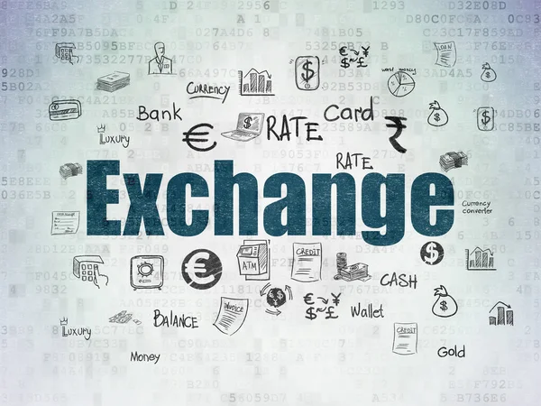 Concepto de dinero: intercambio en el fondo del documento de datos digitales — Foto de Stock
