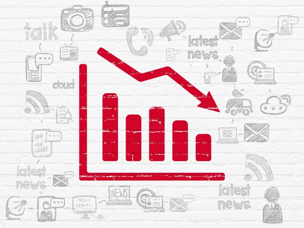 Conceito de notícias: Declínio Gráfico no fundo da parede — Fotografia de Stock