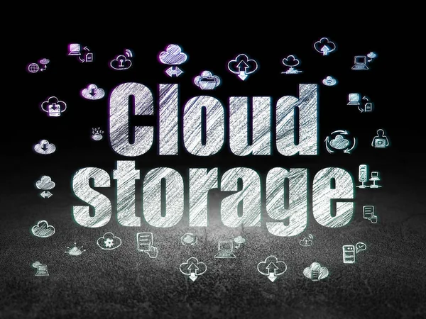 Koncepcja technologii chmury: Magazyn w chmurze w ciemnym pokoju grunge — Zdjęcie stockowe