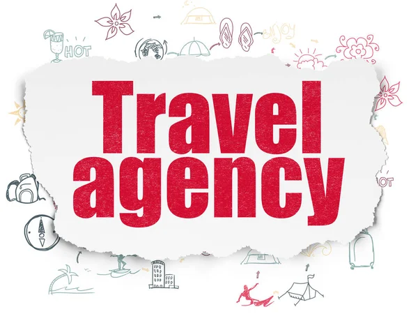 Concetto di vacanza: agenzia di viaggi su sfondo carta strappata — Foto Stock
