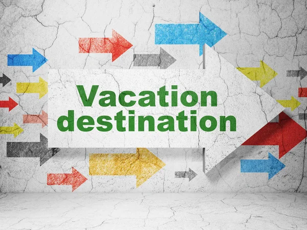 Vacation concept: arrow with Vacation Destination on grunge wall background — Stock Photo, Image