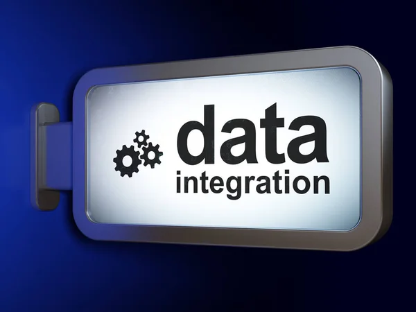 Concepto de información: Integración de datos y engranajes en el fondo de la valla — Foto de Stock