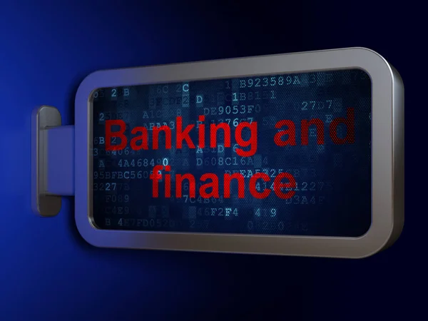 Concepto bancario: Banca y finanzas en el fondo de la cartelera —  Fotos de Stock