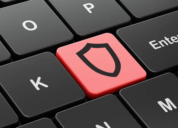 Pojęcie prywatności: wyprofilowane Tarcza na tle klawiatury komputera — Zdjęcie stockowe