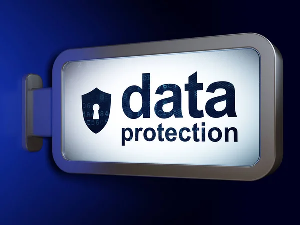 Concepto de seguridad: Protección de datos y escudo con cerradura en el fondo de la cartelera —  Fotos de Stock