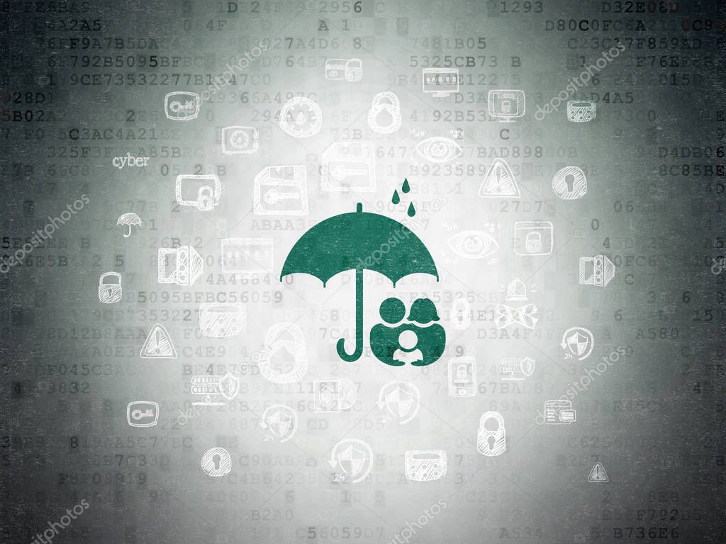 Privacy concept: Family And Umbrella on Digital Data Paper background