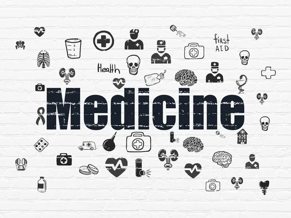 Conceito de saúde: Medicina sobre fundo de parede — Fotografia de Stock