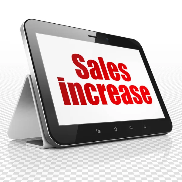 광고 개념: 디스플레이 판매 증가 함께 태블릿 컴퓨터 — 스톡 사진