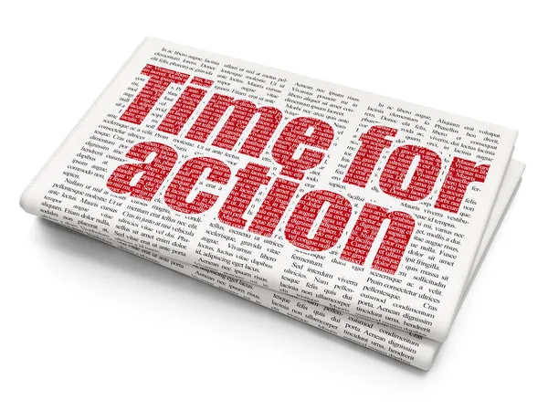 Concepto de línea de tiempo: Tiempo para la acción en el fondo del periódico — Foto de Stock
