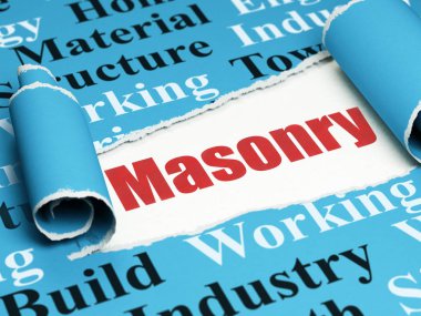 İnşa kavramı: kırmızı metin duvar yırtık kağıt altında