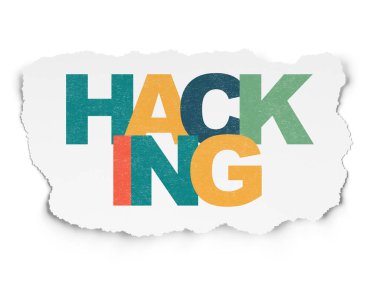 Koruma kavramı: yırtık kağıt arka plan üzerinde Hacking