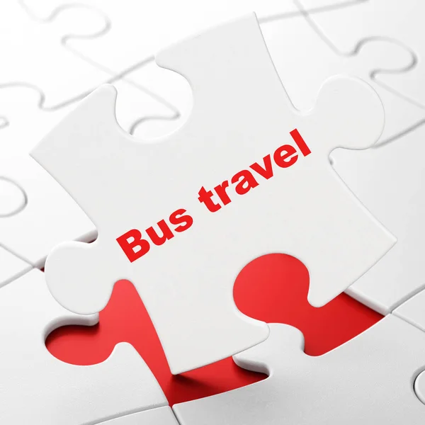 旅游概念︰ 拼图背景上的公交车旅行 — 图库照片